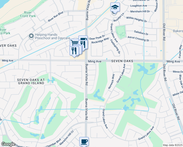 map of restaurants, bars, coffee shops, grocery stores, and more near 11208 Chiswick Court in Bakersfield