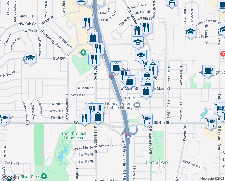 map of restaurants, bars, coffee shops, grocery stores, and more near 420 West Main Street in Oklahoma City