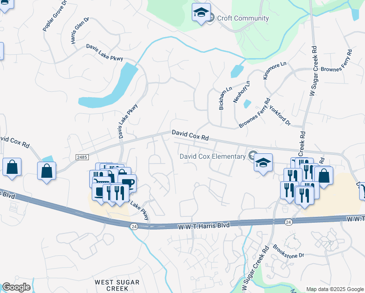 map of restaurants, bars, coffee shops, grocery stores, and more near 4424 Clymer Court in Charlotte
