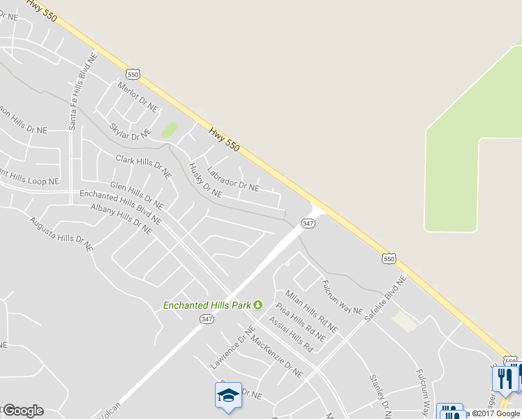 map of restaurants, bars, coffee shops, grocery stores, and more near 7160 Husky Drive Northeast in Rio Rancho