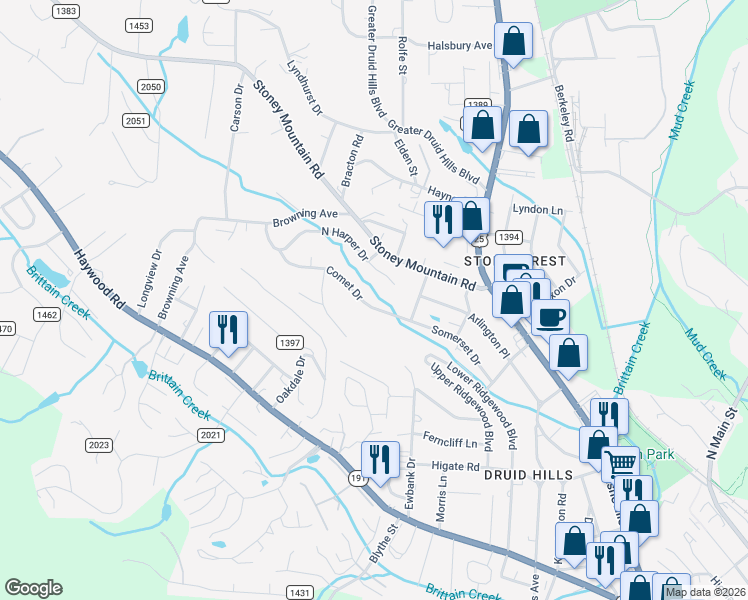 map of restaurants, bars, coffee shops, grocery stores, and more near 58 Cornerstone Way in Hendersonville