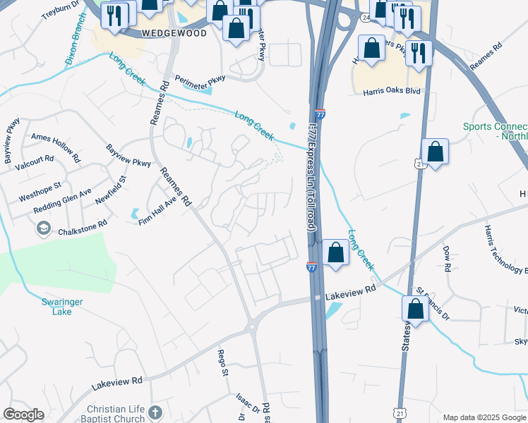 map of restaurants, bars, coffee shops, grocery stores, and more near 8936 Glade Spring Ln in Charlotte