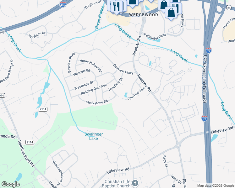 map of restaurants, bars, coffee shops, grocery stores, and more near 9314 Lewisburg Street in Charlotte