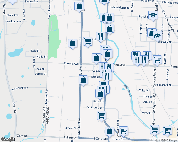 map of restaurants, bars, coffee shops, grocery stores, and more near 4723 South 10th Street in Fort Smith