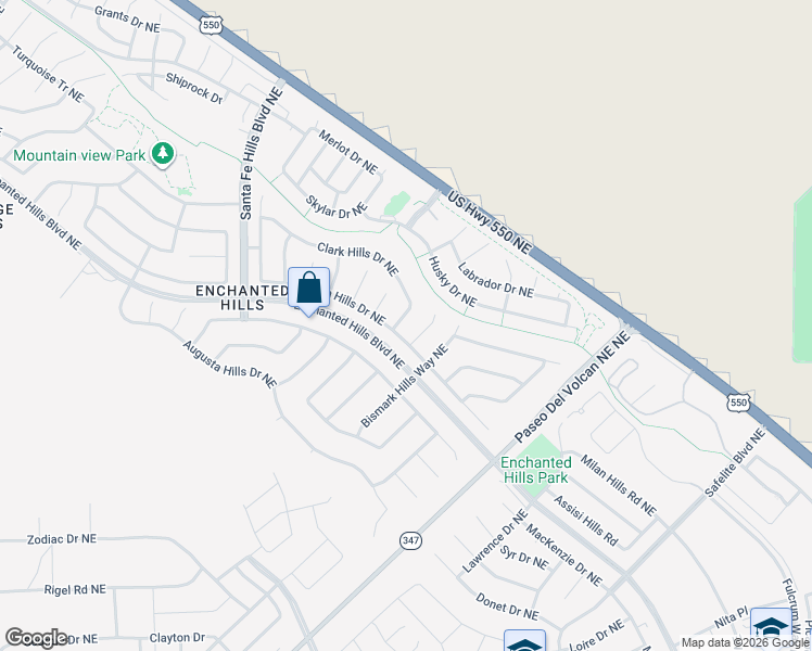 map of restaurants, bars, coffee shops, grocery stores, and more near 7072 Clark Hills Drive Northeast in Rio Rancho