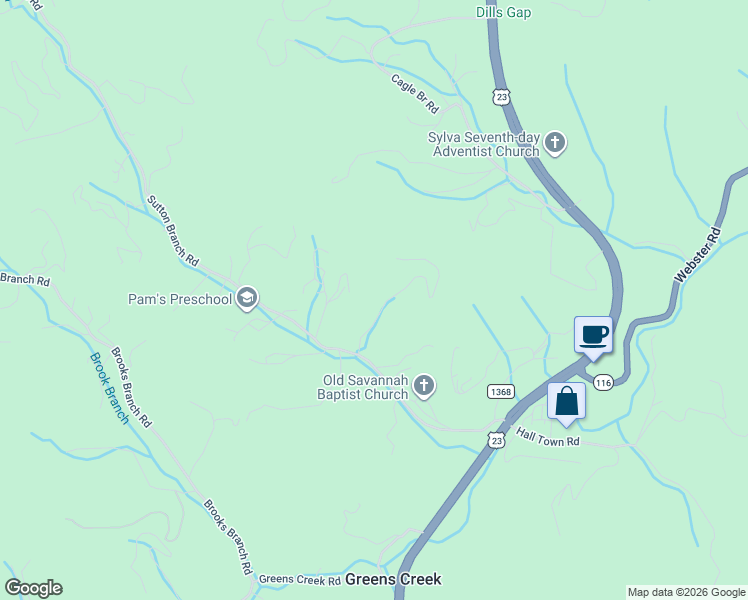 map of restaurants, bars, coffee shops, grocery stores, and more near 6 Phoenix Valley Drive in Sylva