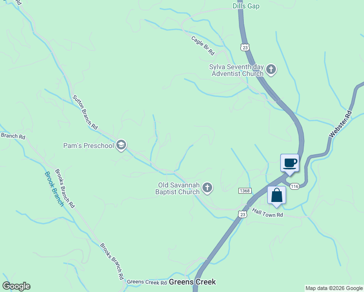 map of restaurants, bars, coffee shops, grocery stores, and more near 6 Phoenix Valley Drive in Sylva