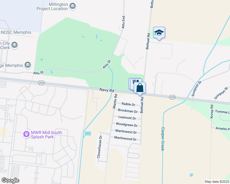 map of restaurants, bars, coffee shops, grocery stores, and more near 6134-6284 Navy Road in Millington