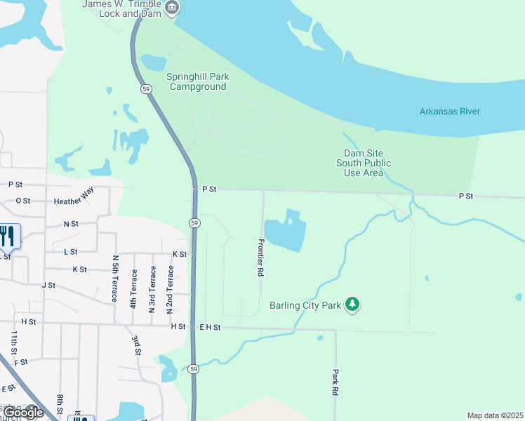 map of restaurants, bars, coffee shops, grocery stores, and more near in Barling