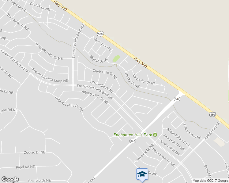 map of restaurants, bars, coffee shops, grocery stores, and more near 7072 Clark Hills Drive Northeast in Rio Rancho