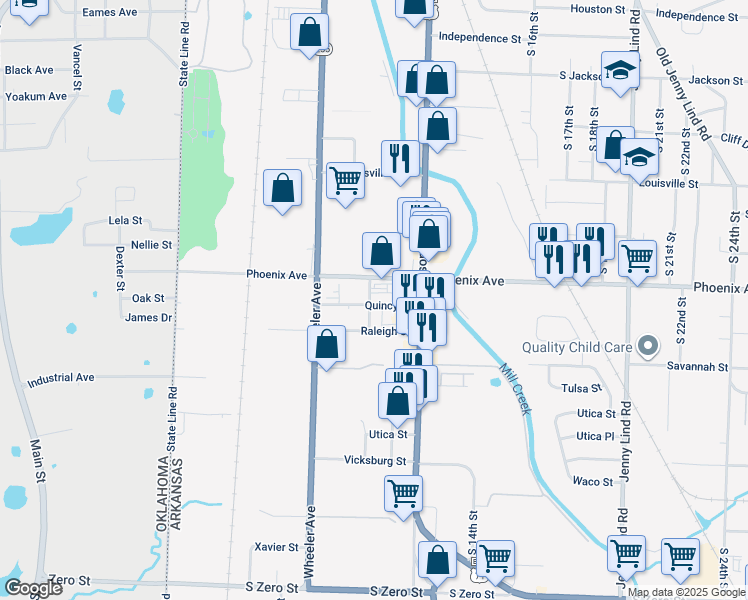 map of restaurants, bars, coffee shops, grocery stores, and more near 4723 South 10th Street in Fort Smith