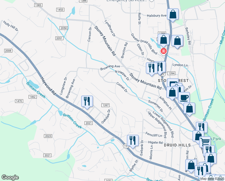 map of restaurants, bars, coffee shops, grocery stores, and more near 70 Skyline Drive in Hendersonville