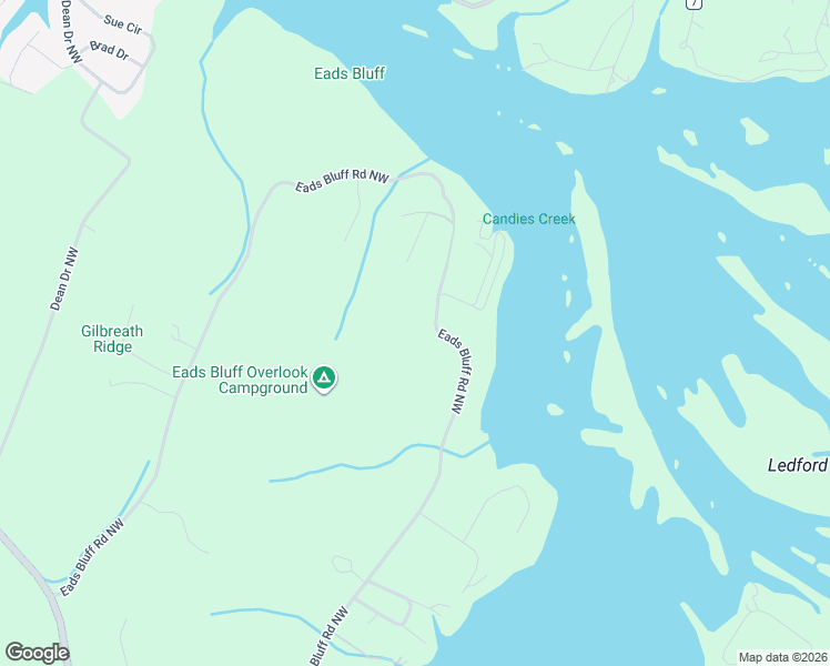 map of restaurants, bars, coffee shops, grocery stores, and more near 999 Eads Bluff Road Northwest in Georgetown