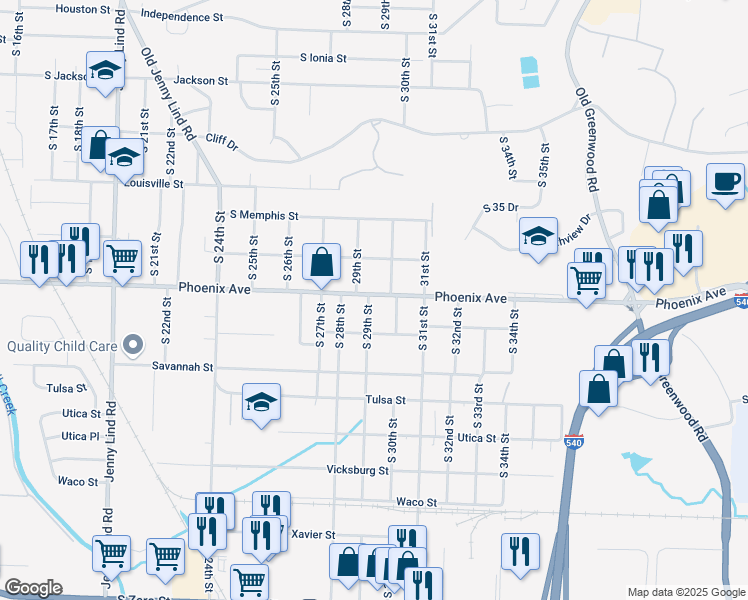 map of restaurants, bars, coffee shops, grocery stores, and more near 4701 South 29th Street in Fort Smith