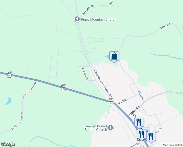 map of restaurants, bars, coffee shops, grocery stores, and more near 289 Burns Road in Ellenboro