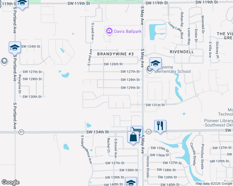 map of restaurants, bars, coffee shops, grocery stores, and more near 3025 Southwest 130th Street in Oklahoma City
