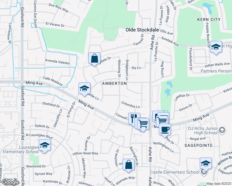map of restaurants, bars, coffee shops, grocery stores, and more near 6900 Murphys Lane in Bakersfield