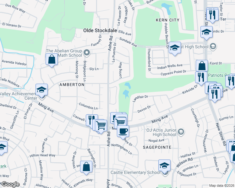 map of restaurants, bars, coffee shops, grocery stores, and more near 1700-6 Stonepine Circle North in Bakersfield