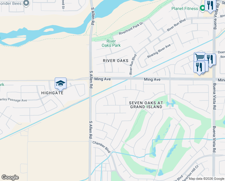 map of restaurants, bars, coffee shops, grocery stores, and more near 12516 Crown Crest Drive in Bakersfield