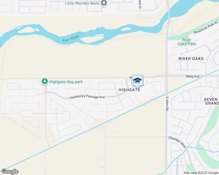 map of restaurants, bars, coffee shops, grocery stores, and more near 13614 Elbury Avenue in Bakersfield