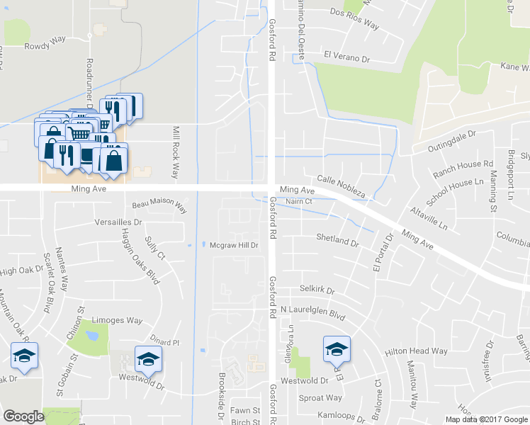 map of restaurants, bars, coffee shops, grocery stores, and more near 1800 Holt Rinehart Avenue in Bakersfield