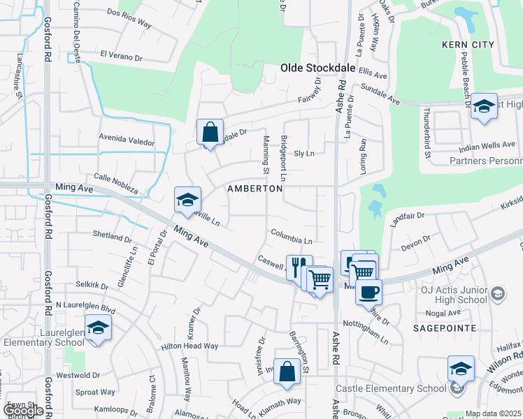 map of restaurants, bars, coffee shops, grocery stores, and more near 6900 Murphys Lane in Bakersfield