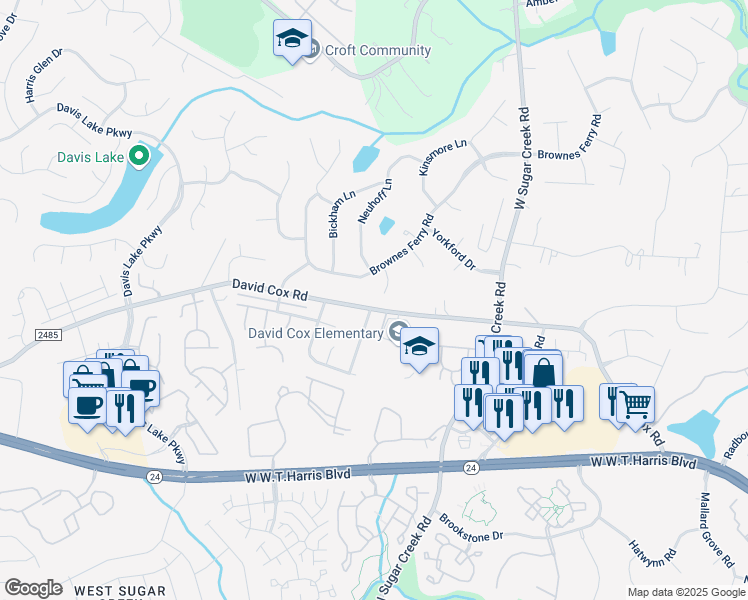 map of restaurants, bars, coffee shops, grocery stores, and more near 6603 Brenock Lane in Charlotte