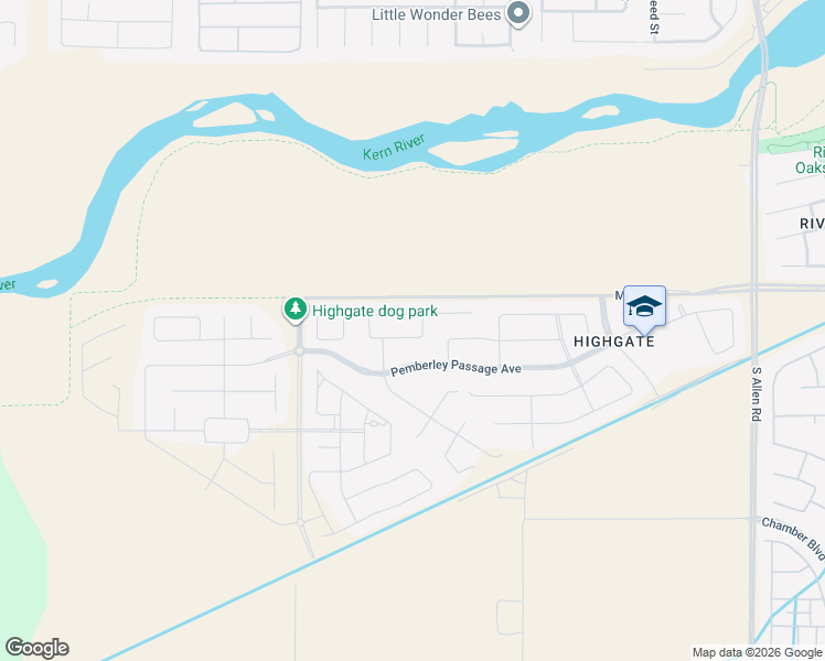 map of restaurants, bars, coffee shops, grocery stores, and more near 1703 Somerset Street in Bakersfield