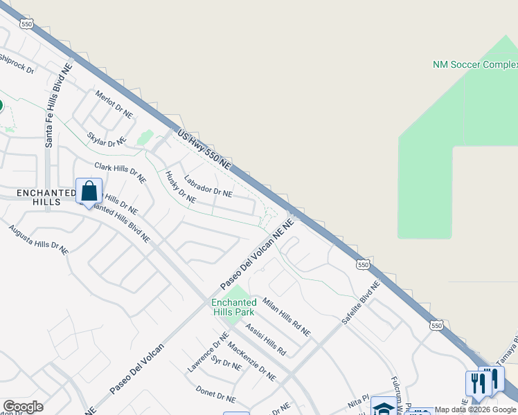 map of restaurants, bars, coffee shops, grocery stores, and more near 4704 Collie Drive Northeast in Rio Rancho