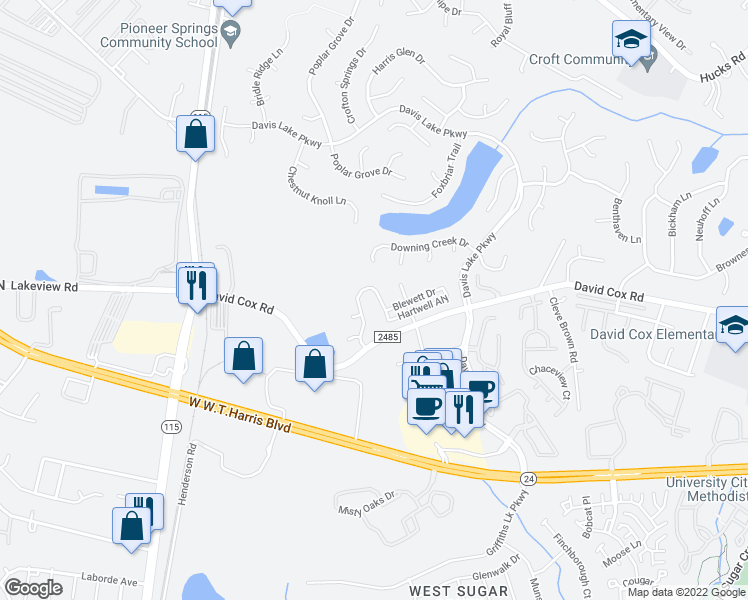 map of restaurants, bars, coffee shops, grocery stores, and more near in Charlotte