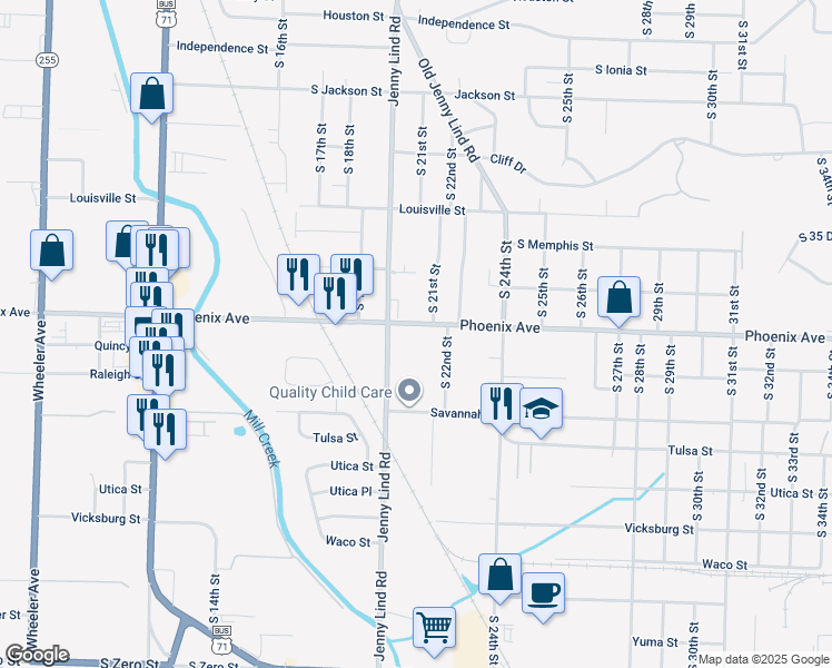 map of restaurants, bars, coffee shops, grocery stores, and more near 2000 Phoenix Avenue in Fort Smith