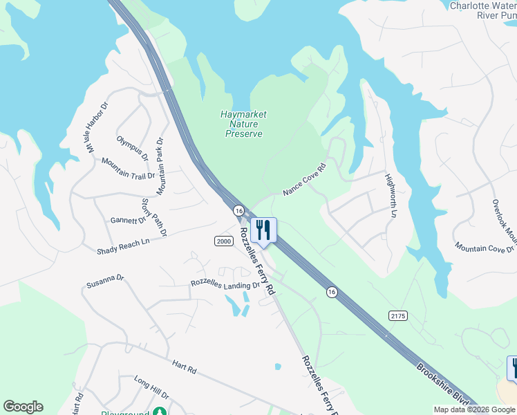 map of restaurants, bars, coffee shops, grocery stores, and more near 2304 Nance Cove Road in Charlotte