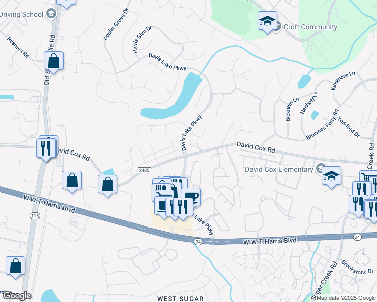 map of restaurants, bars, coffee shops, grocery stores, and more near 8843 Legacy Lake Lane in Charlotte