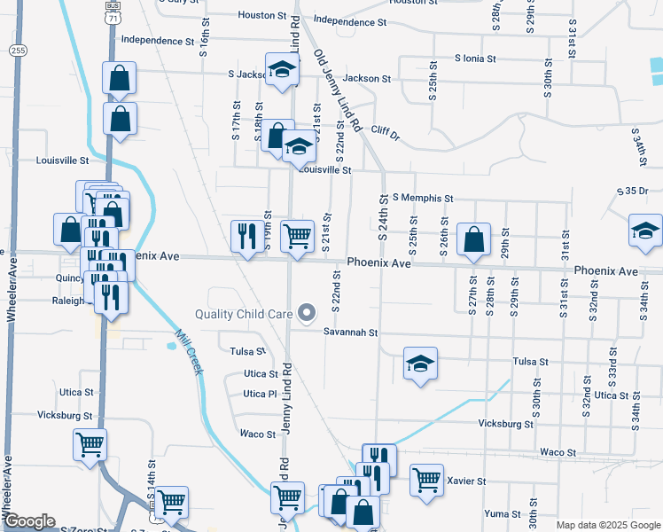 map of restaurants, bars, coffee shops, grocery stores, and more near 2120 Phoenix Avenue in Fort Smith