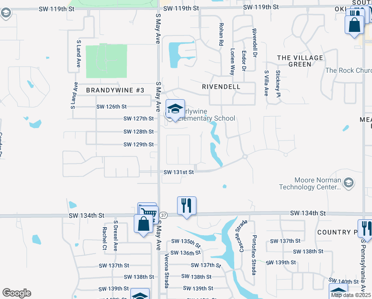 map of restaurants, bars, coffee shops, grocery stores, and more near 13005 Doriath Way in Oklahoma City