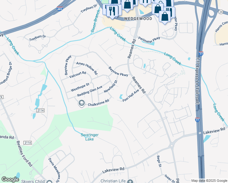 map of restaurants, bars, coffee shops, grocery stores, and more near 9314 Lewisburg Street in Charlotte