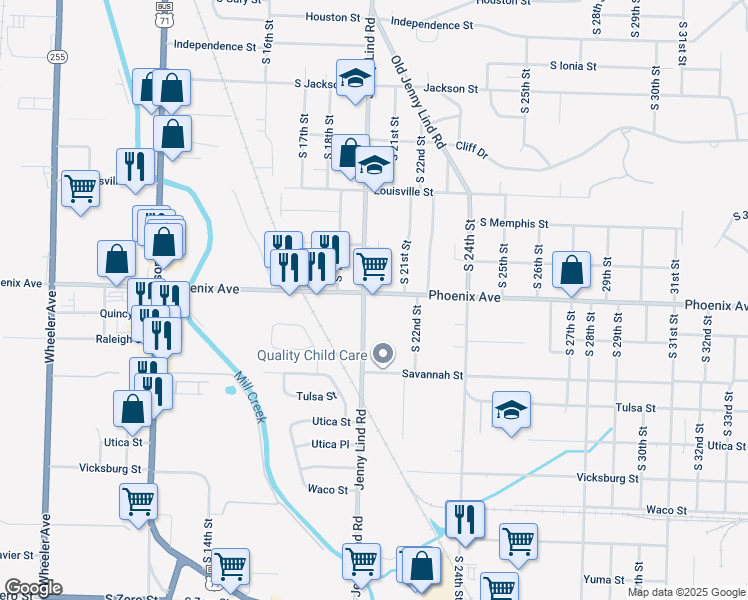 map of restaurants, bars, coffee shops, grocery stores, and more near 2000 Phoenix Avenue in Fort Smith