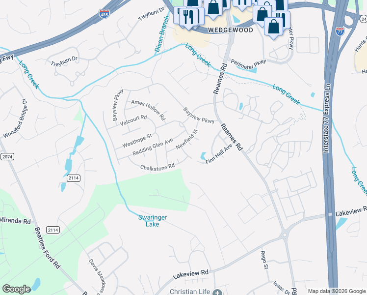 map of restaurants, bars, coffee shops, grocery stores, and more near 9314 Lewisburg Street in Charlotte