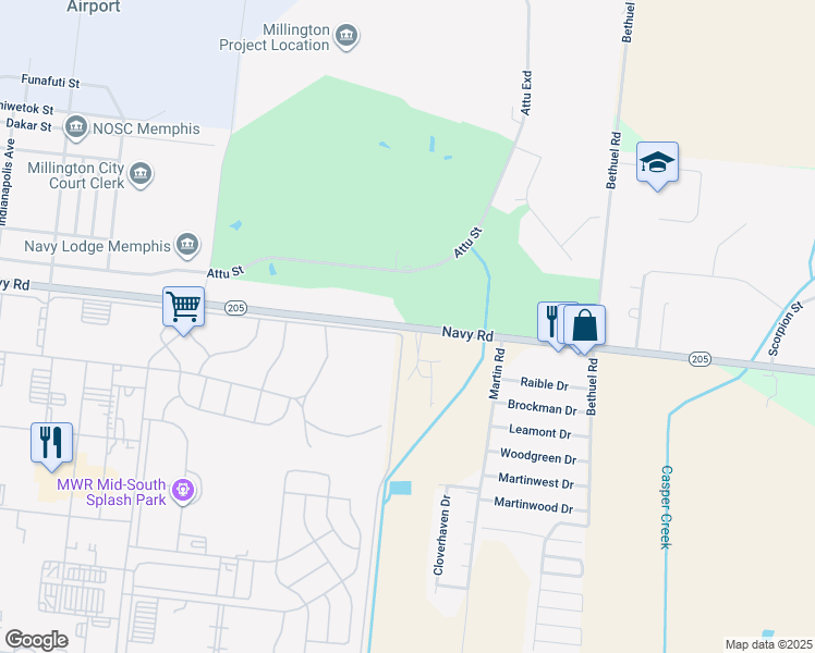 map of restaurants, bars, coffee shops, grocery stores, and more near 6134 Navy Road in Millington