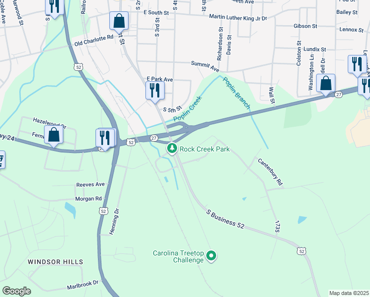 map of restaurants, bars, coffee shops, grocery stores, and more near 105 Boyette Drive in Albemarle
