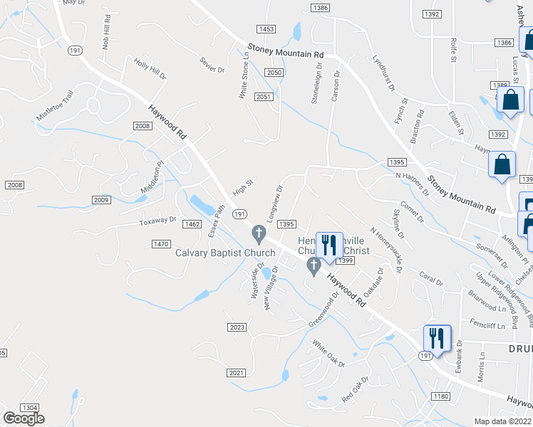 map of restaurants, bars, coffee shops, grocery stores, and more near 113 Longview Drive in Hendersonville