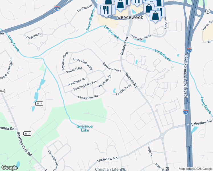 map of restaurants, bars, coffee shops, grocery stores, and more near 9310 Lewisburg Street in Charlotte