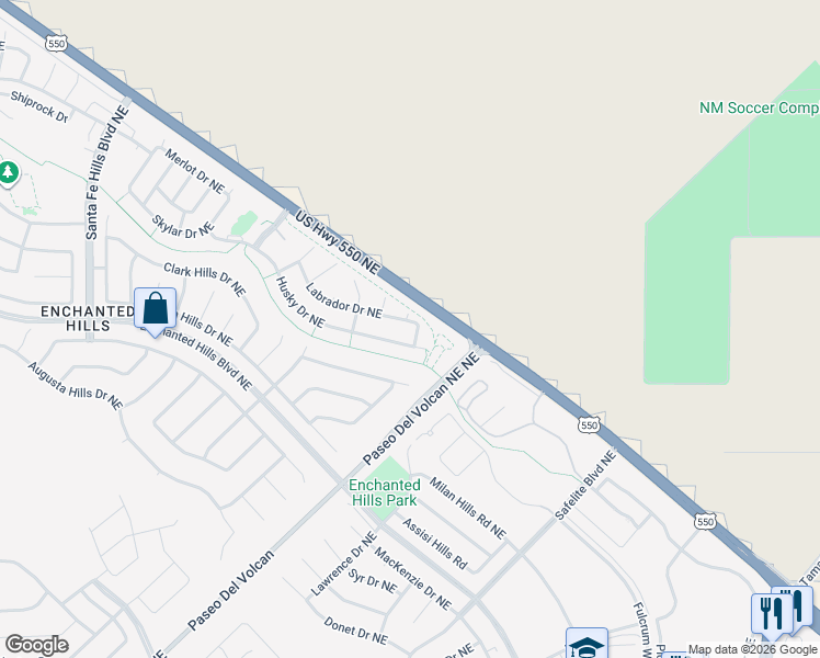 map of restaurants, bars, coffee shops, grocery stores, and more near 4704 Collie Drive Northeast in Rio Rancho