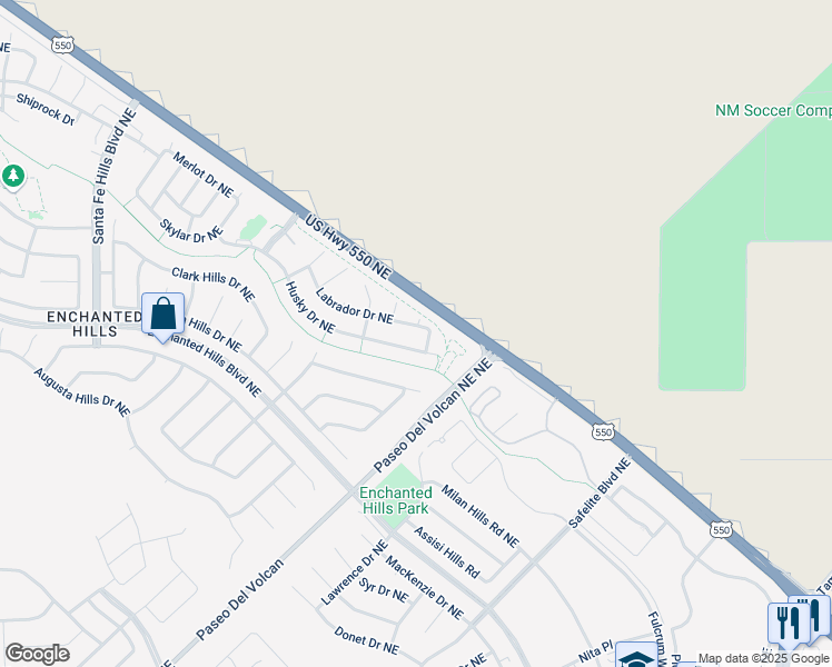 map of restaurants, bars, coffee shops, grocery stores, and more near 7157 Husky Drive Northeast in Rio Rancho