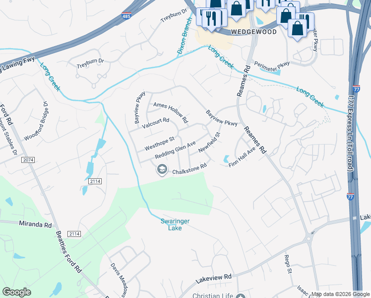 map of restaurants, bars, coffee shops, grocery stores, and more near 8238 Escaflowne Avenue in Charlotte