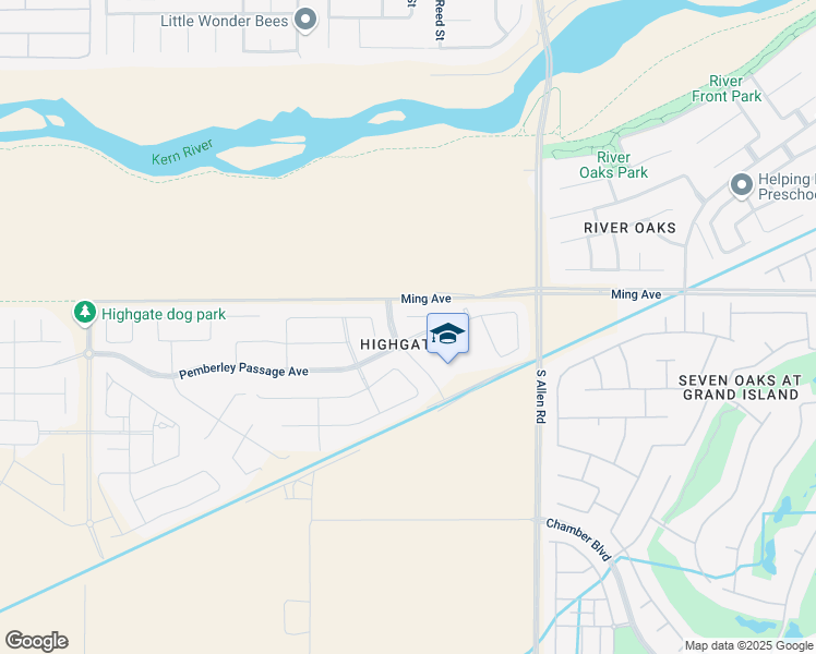 map of restaurants, bars, coffee shops, grocery stores, and more near 1705 Audley End Place in Bakersfield