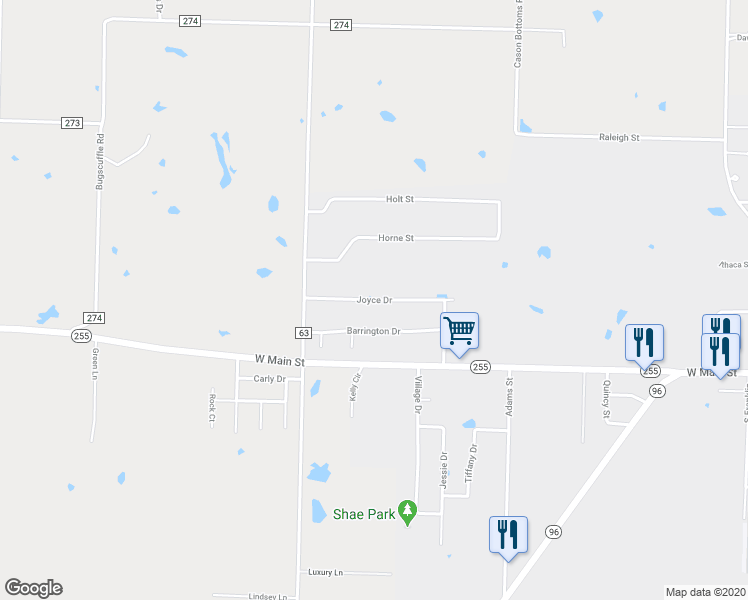 map of restaurants, bars, coffee shops, grocery stores, and more near Joyce Drive in Lavaca