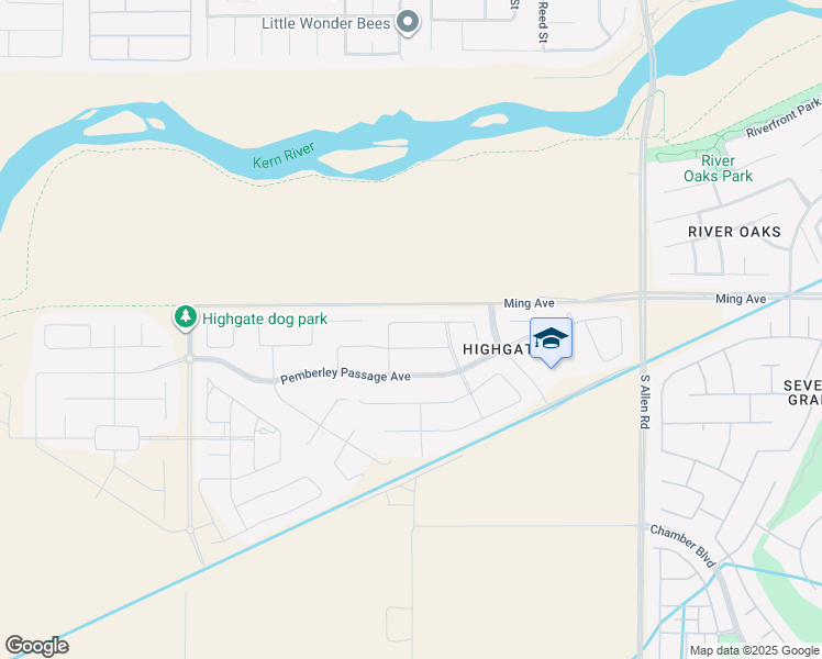 map of restaurants, bars, coffee shops, grocery stores, and more near 13614 Elbury Avenue in Bakersfield