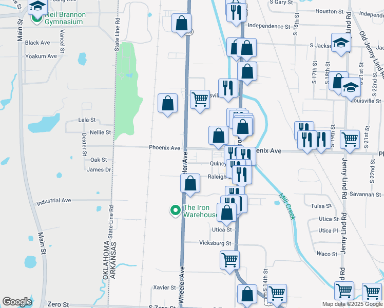 map of restaurants, bars, coffee shops, grocery stores, and more near 800 Phoenix Avenue in Fort Smith