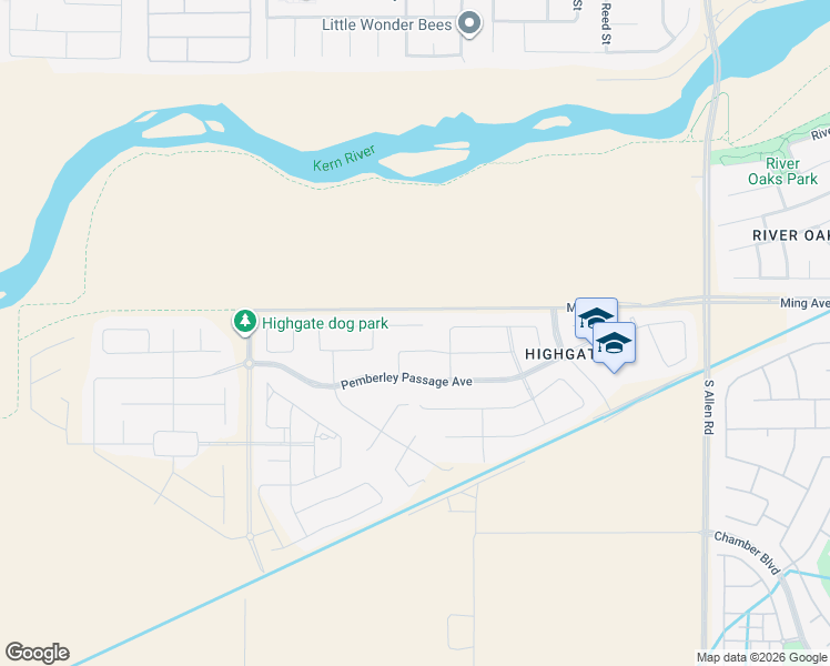 map of restaurants, bars, coffee shops, grocery stores, and more near 13904 Elbury Avenue in Bakersfield